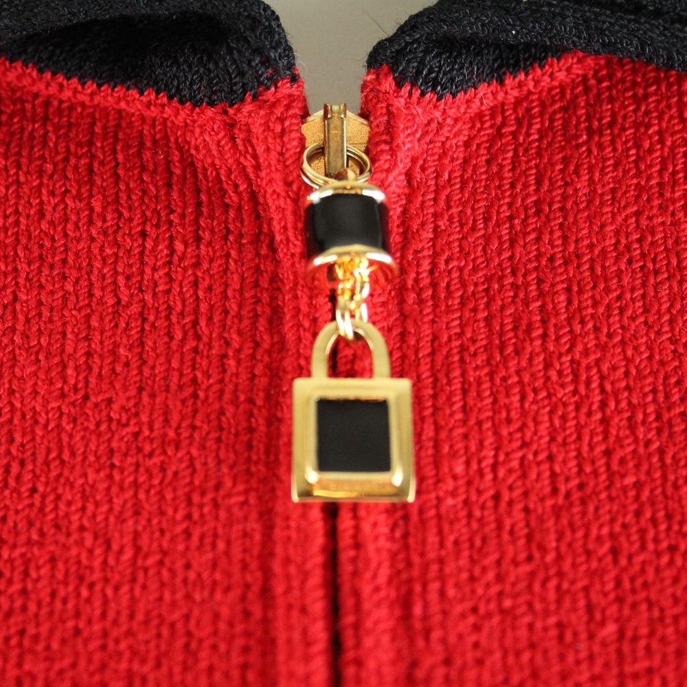 St. John Collection Santana Knit Red Black Zip-Up Front Jacket P Petite - Picture 3 of 8